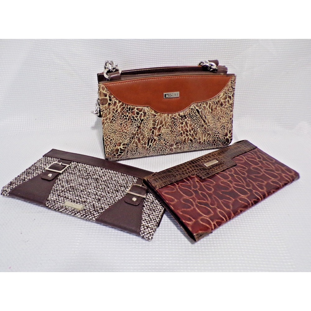 Miche Classic Brown w/Silver Chain Accents Handbag 3 Skins Tweed Bronze Brown